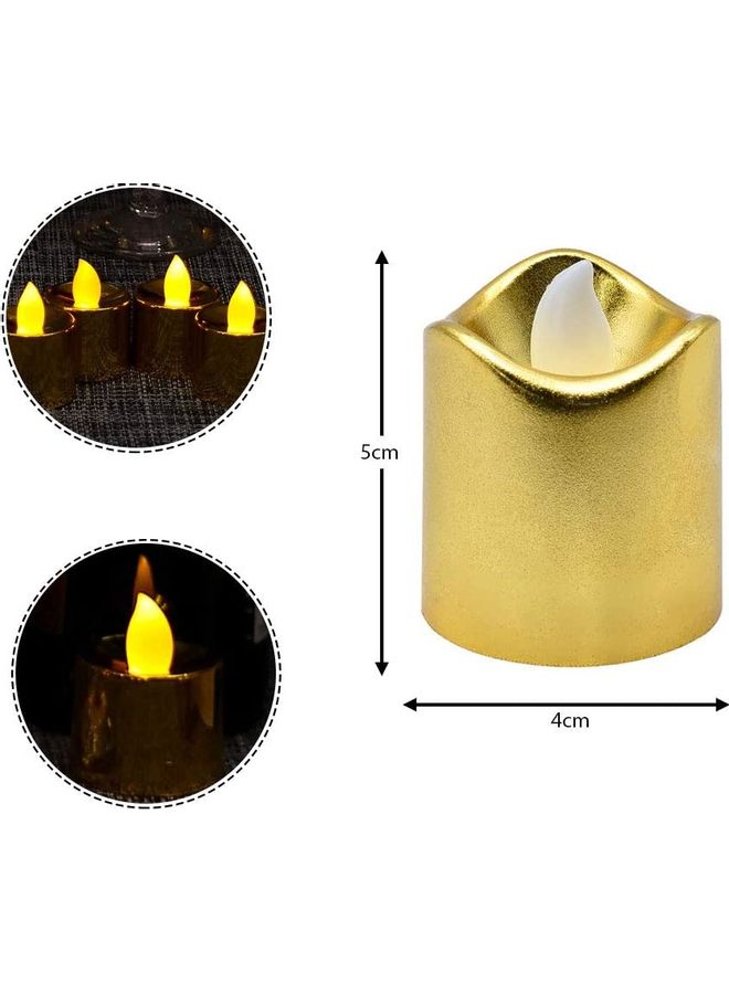 مجموعة شموع صغيرة عديمة اللهب بإضاءة LED تعمل بالبطارية من 12 قطعة ذهبي 4x5سم - Image 2